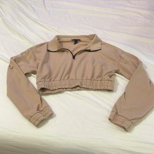 Tan Elastic Waisted Cropped Sweater